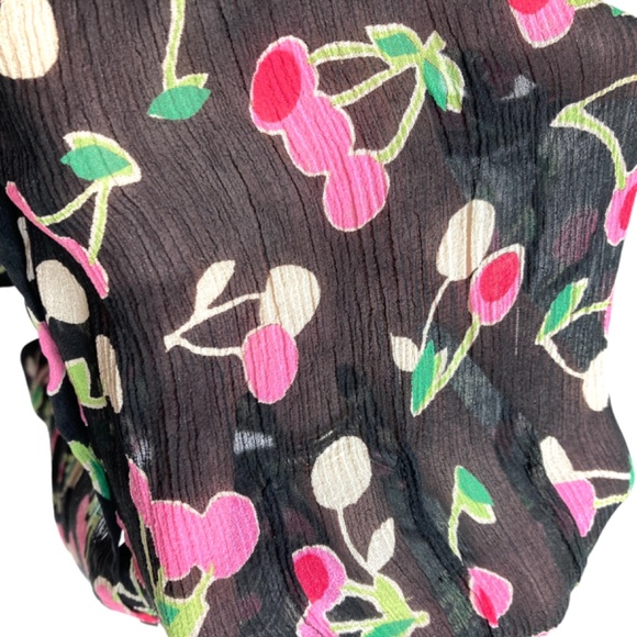 top S RAFAELLA vintage silk cropped tie neck button up cap sleeve sheer - Picture 7 of 11